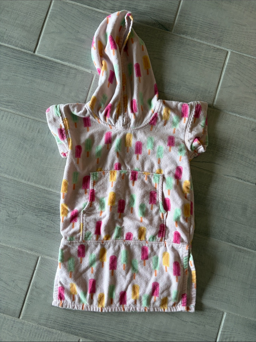 Kids Hooded Swim Cover-Up with Popsicle Print - Pink